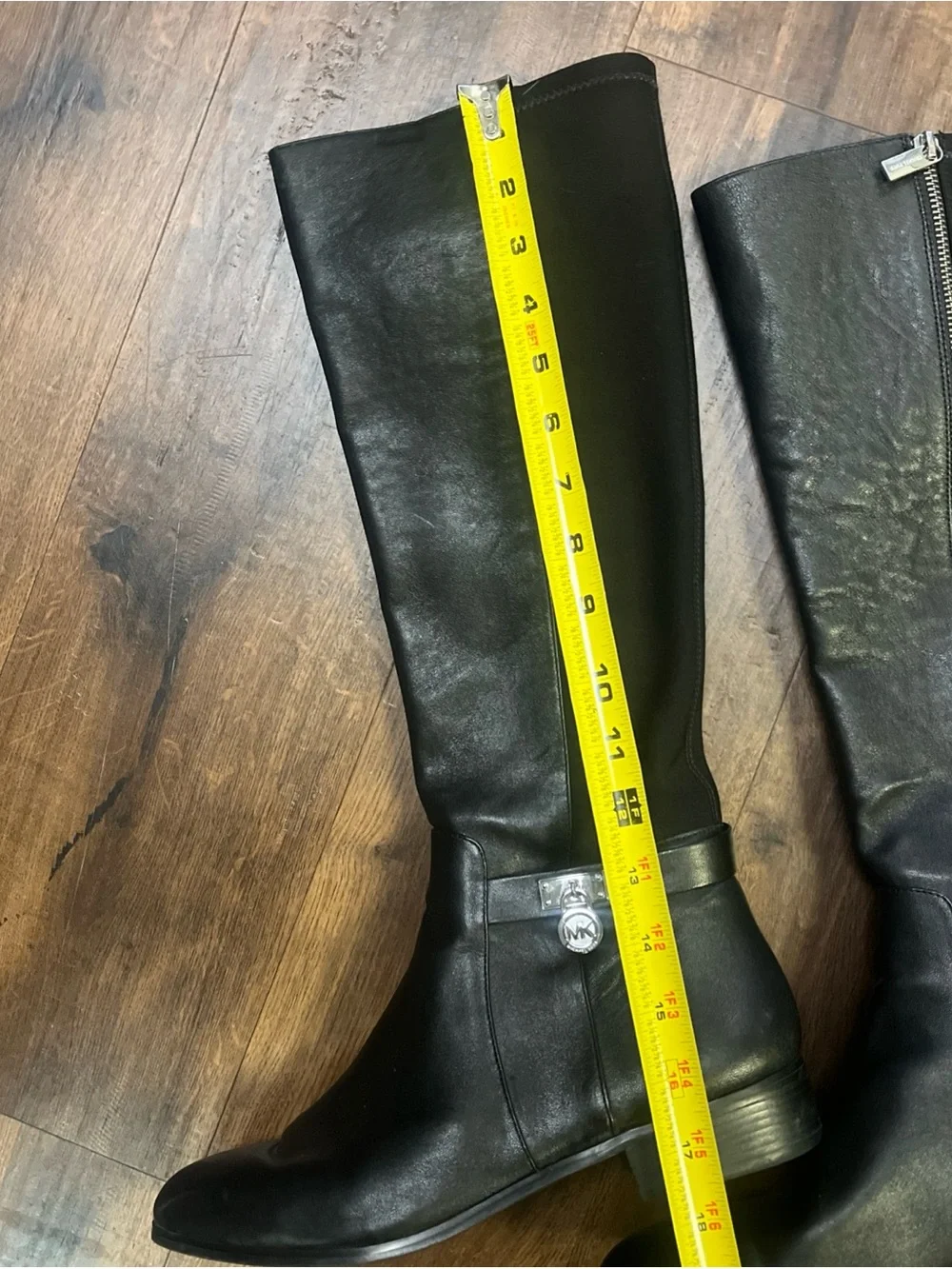 Michael Kors Bromley Boots Womens 10M Black Leather Riding Knee High Stretch